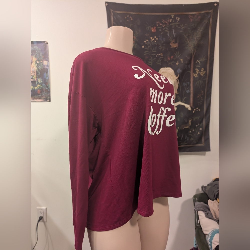 Express Maroon 'Need More Coffee' Long‎ Sleeve Shirt Size Large - Picture 7 of 9